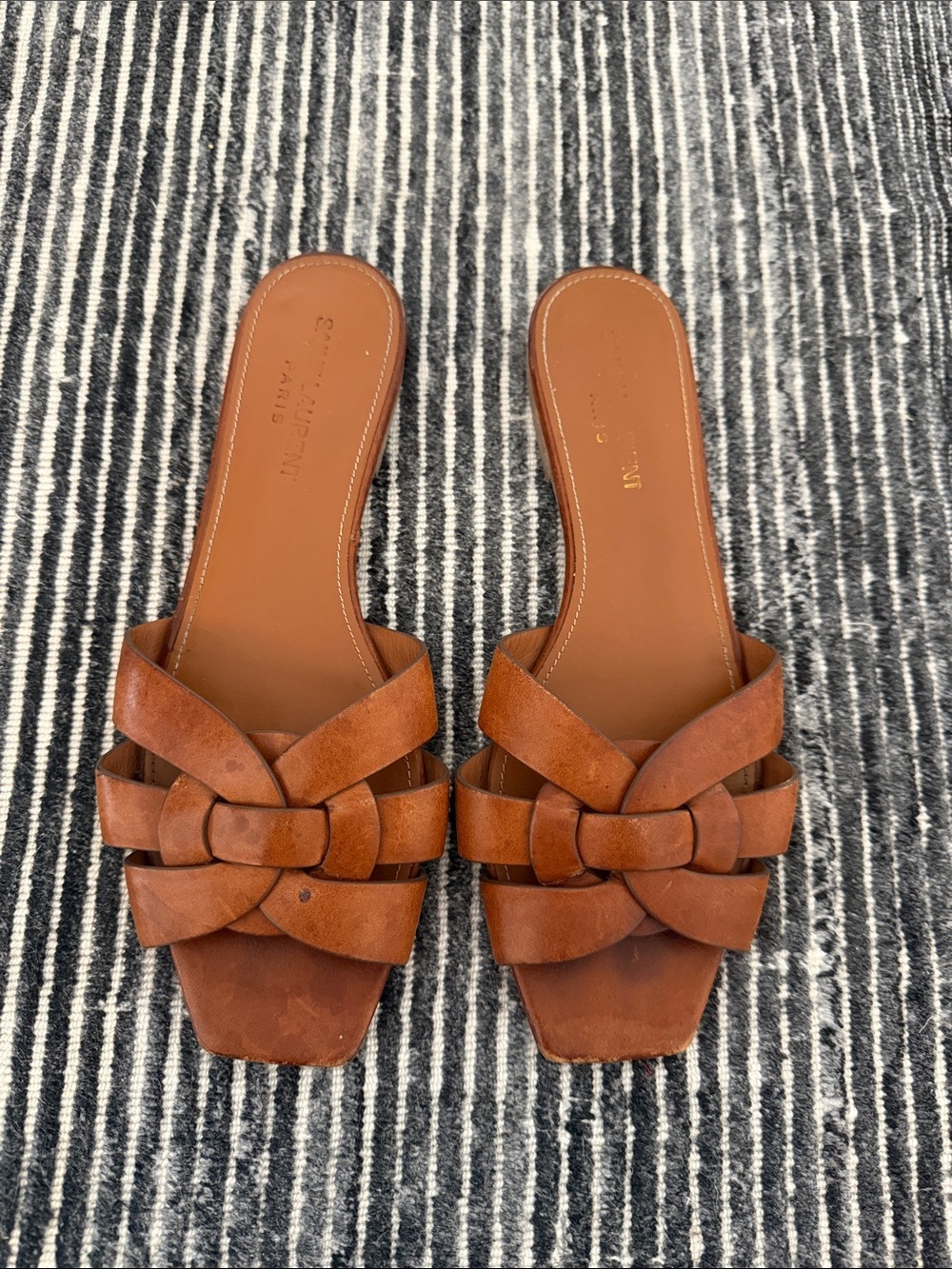 Saint Laurent Brown Leather Knot Slide Mules